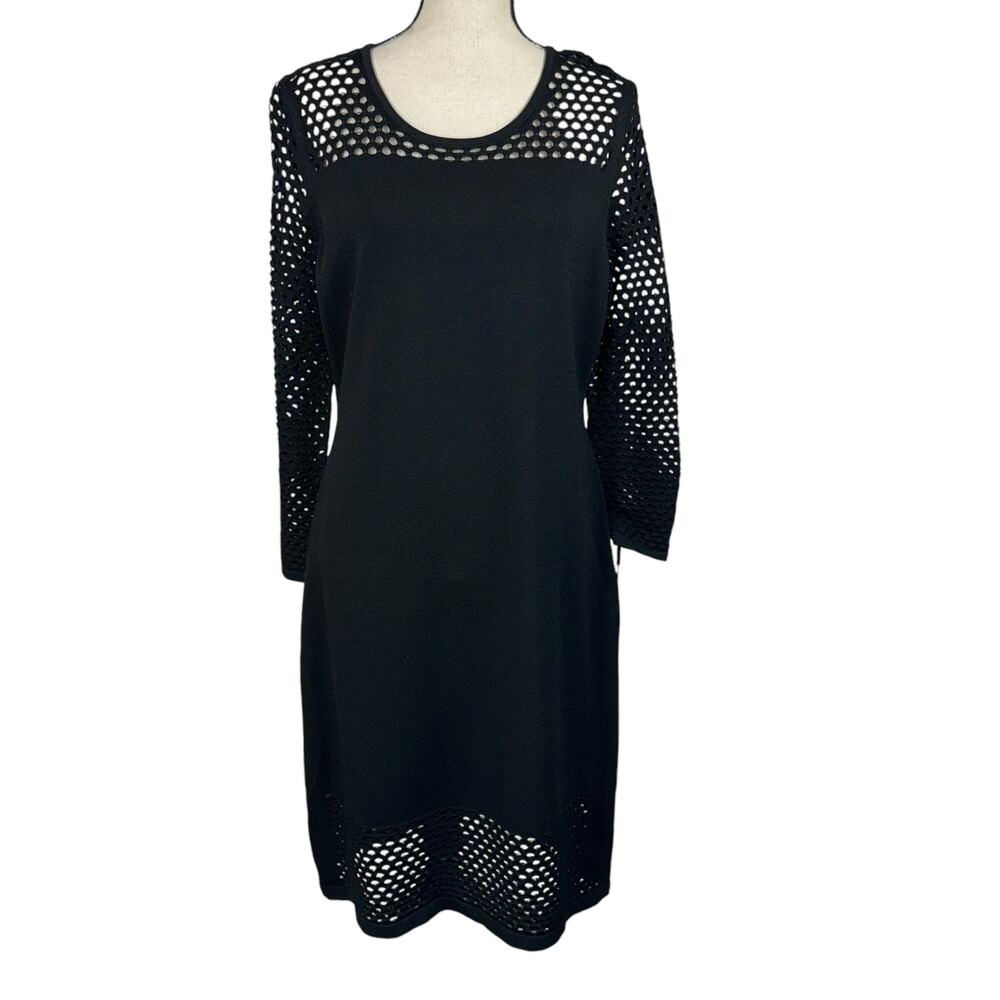 Calvin Klein X-Large Midi Sheath Sweater Dress 3/4 Sleeves Perforated Stretch
